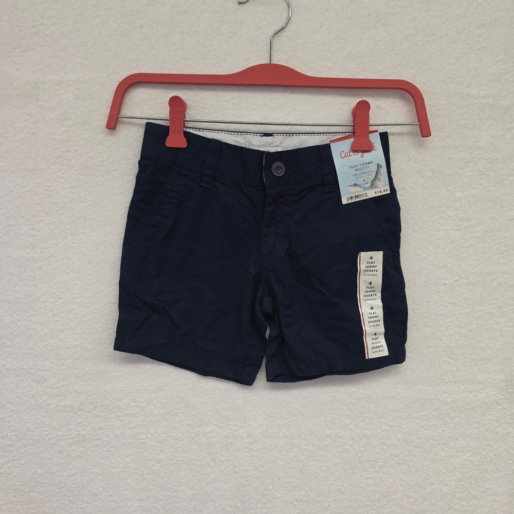 *NWT* Cat & Jack Boys Navy Blue Flat Front Shorts Adjustable Waist Size 4